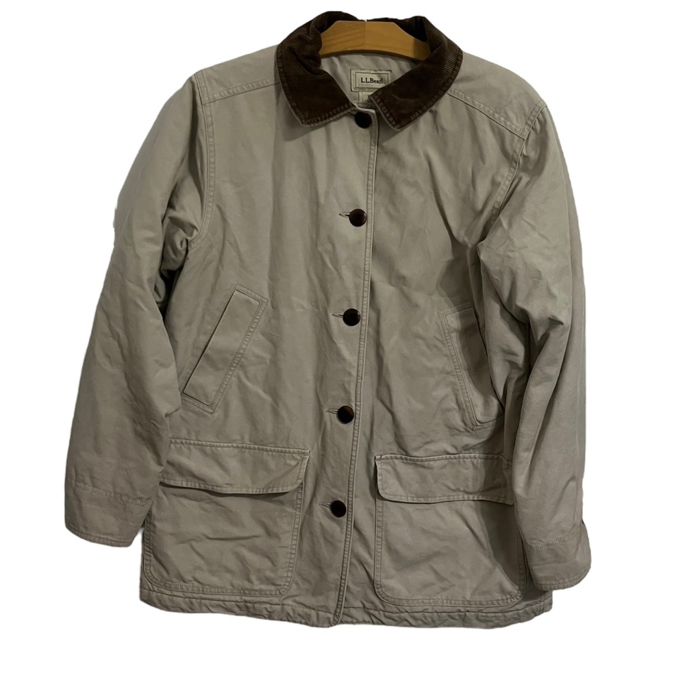 LL Bean Tan Chore Jacket Corduroy Collar Thinsulate Lined Barn Coat Size Medium